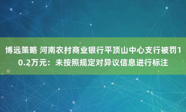 博远策略 河南农村商业银行平顶山中心支行被罚10.2万元：未按照规定对异议信息进行标注